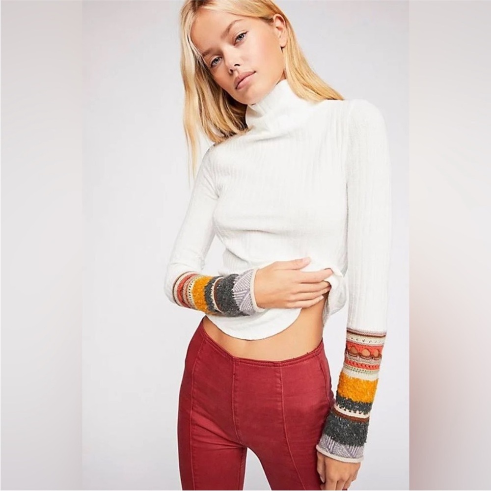 Free People Mixed Up Cuff Sweater in Ivory